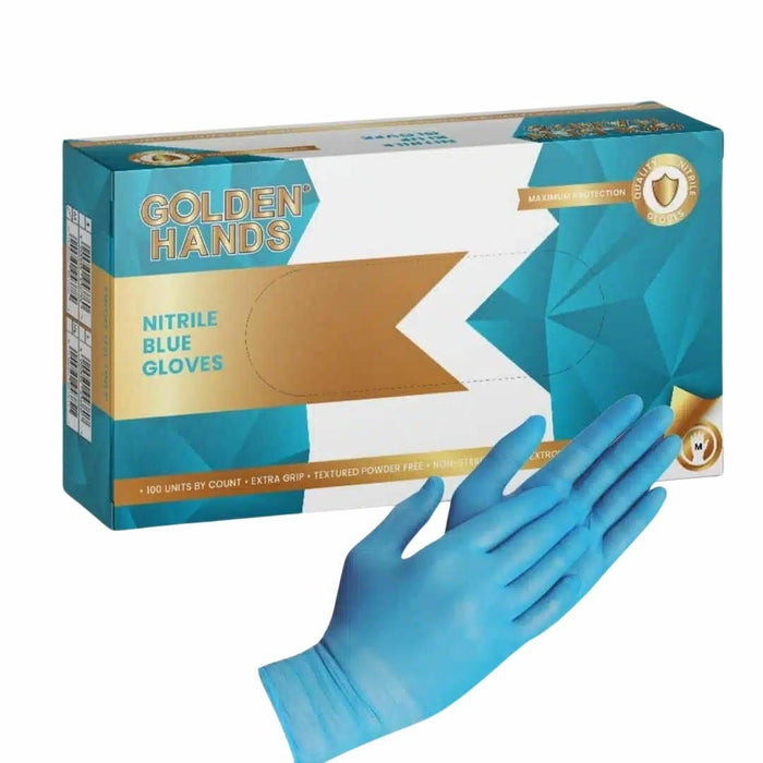 Golden Hands Nitrile Blue Powder Free Examination Gloves (100 Units)