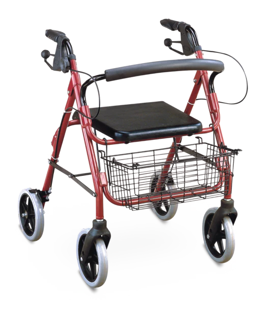 8' Inches Wheels Light Weight Aluminum Rollator, Red For Elderly Basket