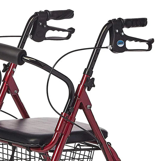 8' Inches Wheels Light Weight Aluminum Rollator, Red For Elderly Basket