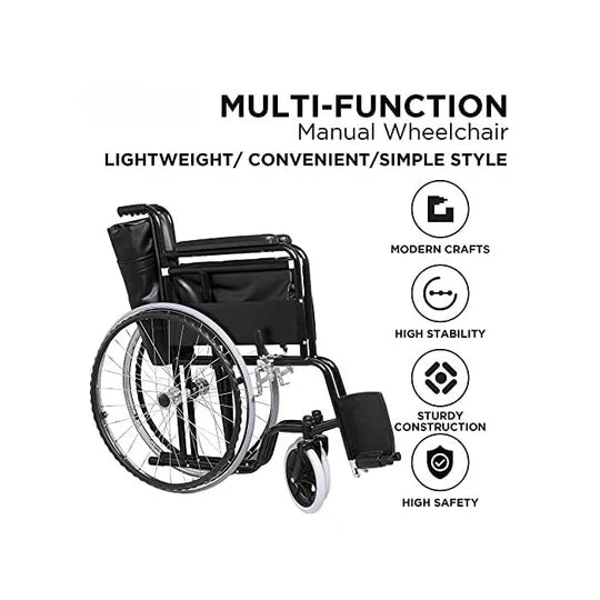 Basic Steel Wheelchair Black for Disabled and Elderly