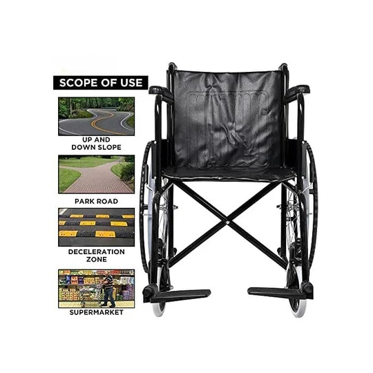 Basic Steel Wheelchair Black for Disabled and Elderly