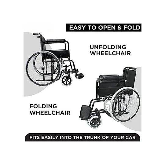 Basic Steel Wheelchair Black for Disabled and Elderly