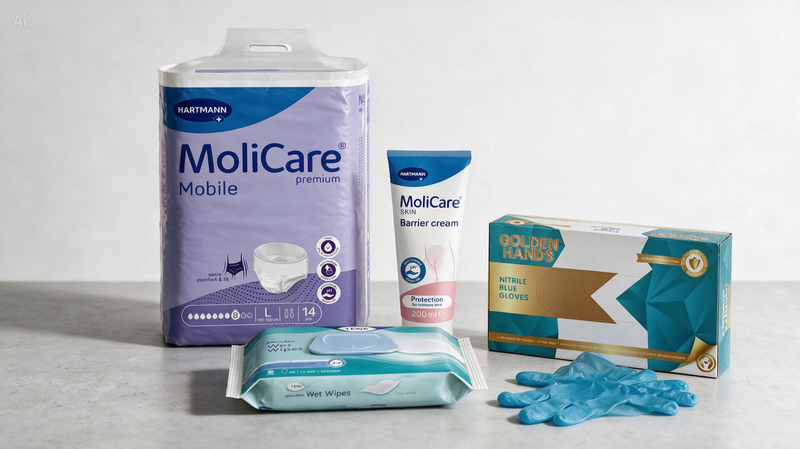 DAATS MoliCare Essential Care Bundle – Adult Pants, Wet Wipes, Gloves & Barrier Cream