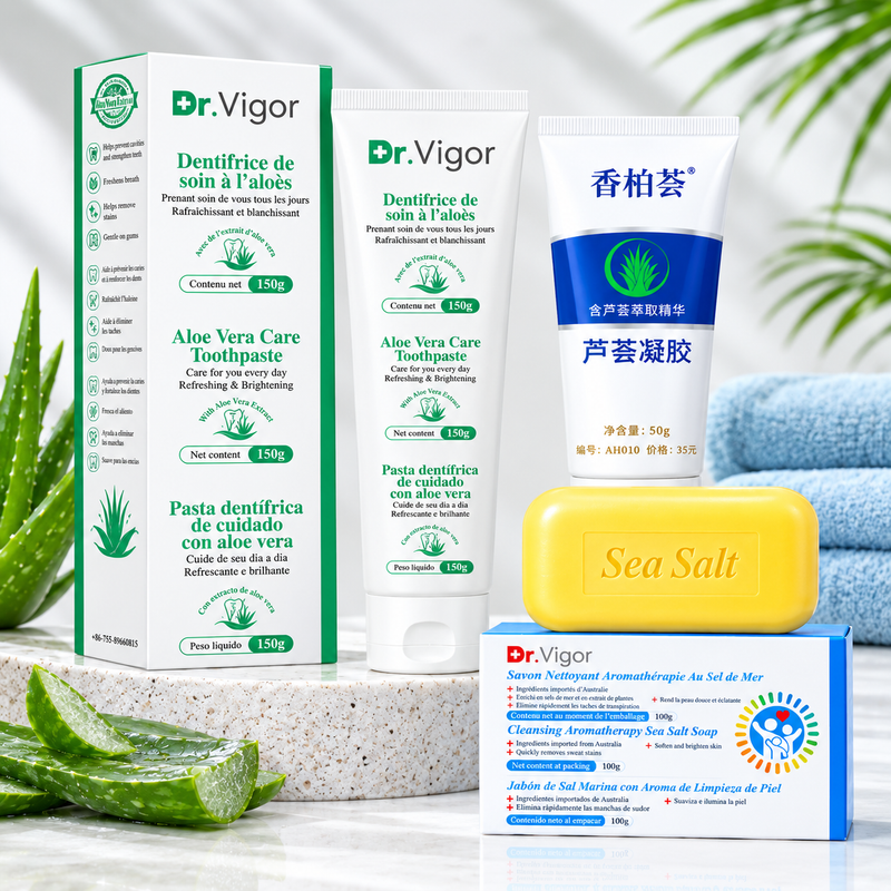 Dr. Vigor Daily Personal Care Bundle | Aloe Vera Face Gel, Face Wash & Toothpaste