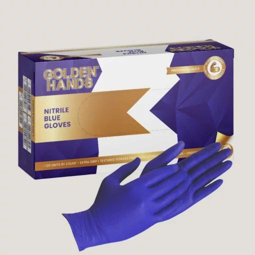 Golden Hands Nitrile Cool Blue Gloves (100 Units)