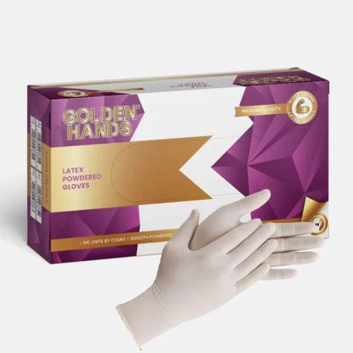 Golden hands Powdered Latex Examination Gloves (100 Units)